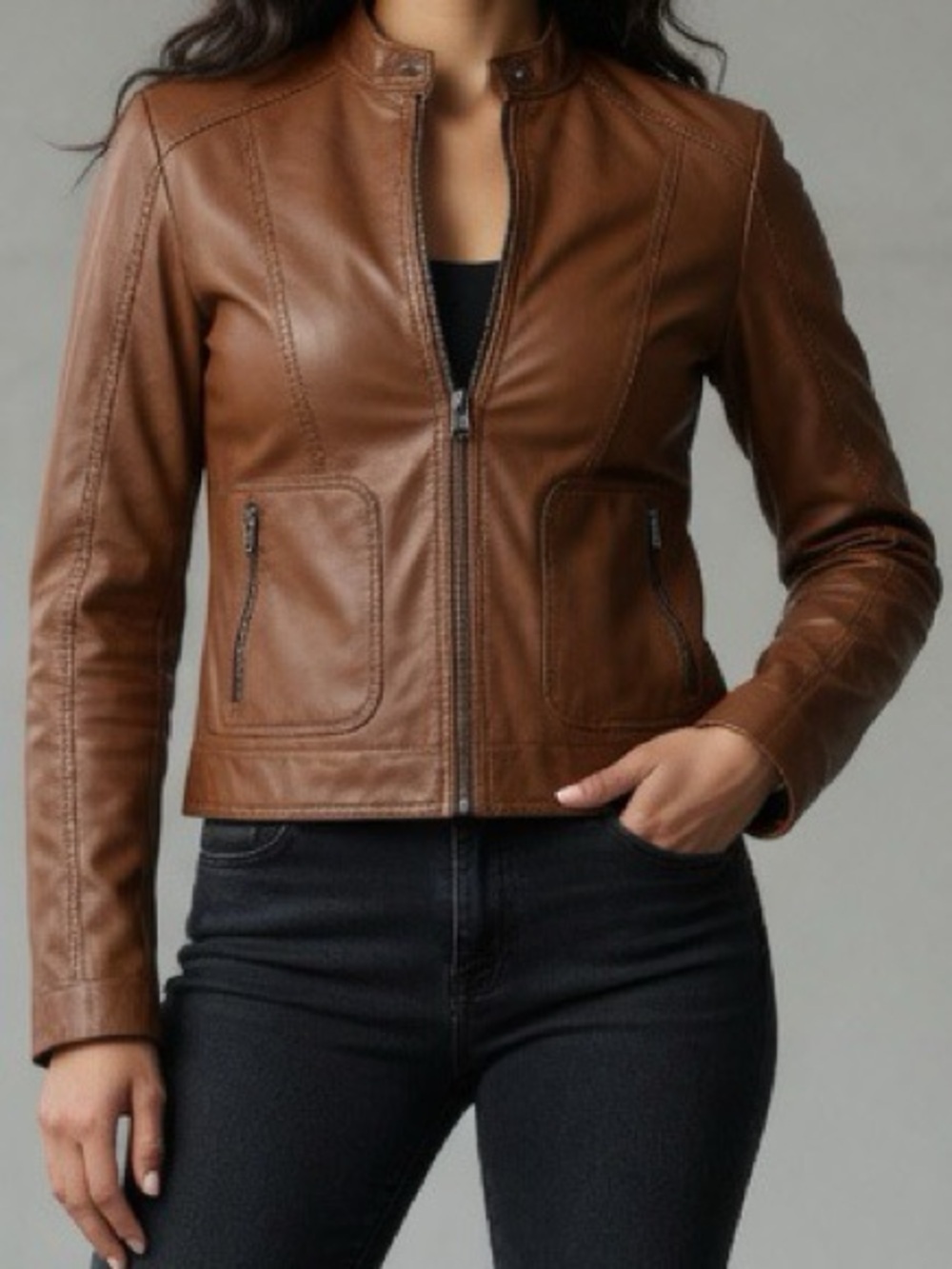 George Chestnut Brown Leather Zip-Front Jacket size 18W-20W - Picture 13 of 13